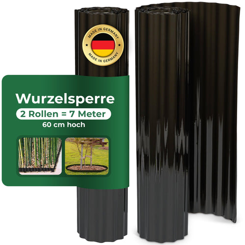 Novatool Wurzelsperre 3,5 x 0,6 m, 2 Stück, Rhizomsperre, schwarz – gewellte Bahn aus PET