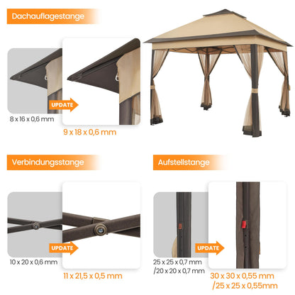 Yaheetech Faltpavillon 3,3x3,3 m wasserdicht mit Moskitonetz khaki