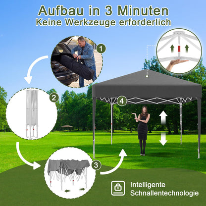 Devoko Faltpavillon 3x3 m wasserdicht mit Seitenwänden, dunkelgrau