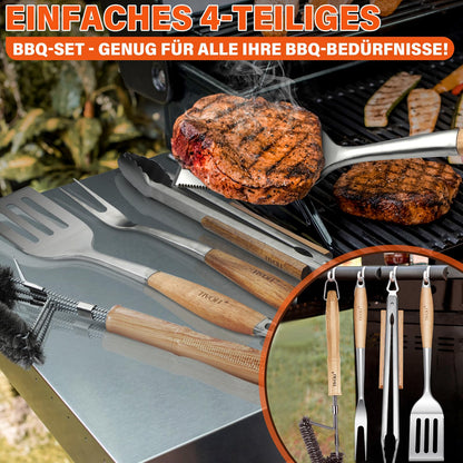 TIVOLI Grillbesteck-Set 4-teilig, Edelstahl mit Holzgriffen