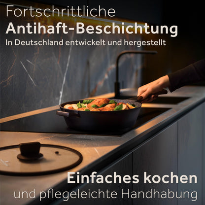ZWIEGER Schmorpfanne Aluguss 28cm mit Deckel – Antihaft Induktion