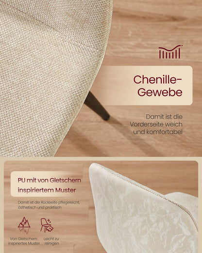VASAGLE KDC188W01 Esszimmerstuhl 4er Set - Cremeweiss Chenille-PU