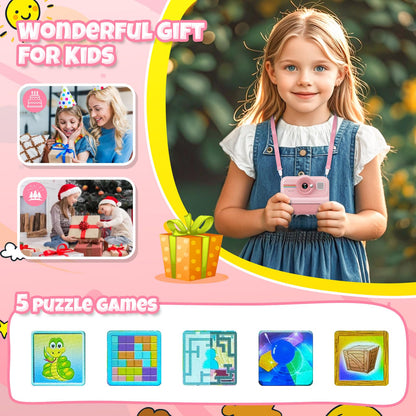 HiMont KC02 Kinderkamera Sofortbildkamera 1080P mit 32GB Karte, Rosa