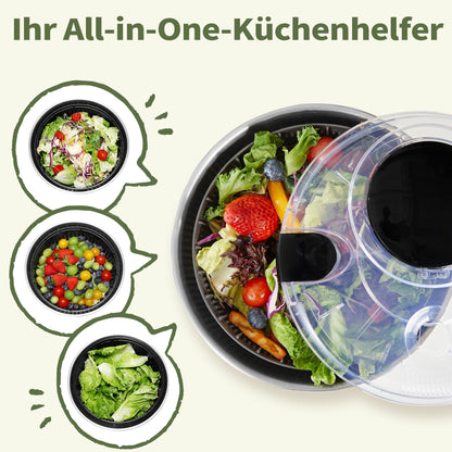 Peclio Salatschleuder Edelstahl 4,5 L mit Kurbelantrieb, Schwarz
