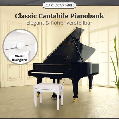 Classic Cantabile Pianobank Weiss-Hochglanz – Höhenverstellbar