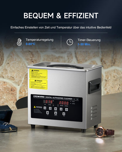 CREWORKS Ultraschallreiniger 3L – Heizung, Timer, Degas-Funktion