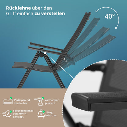 KHG Gartenstuhl Hochlehner Alu Klappstuhl, 8-fach verstellbar, grau