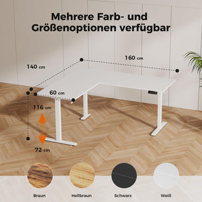Agilestic Eckschreibtisch Höhenverstellbar – 160x140 cm Weiss