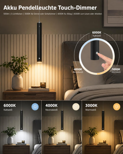 ACMHNC Akku Pendelleuchte Schwarz LED Hängelampe dimmbar USB-C