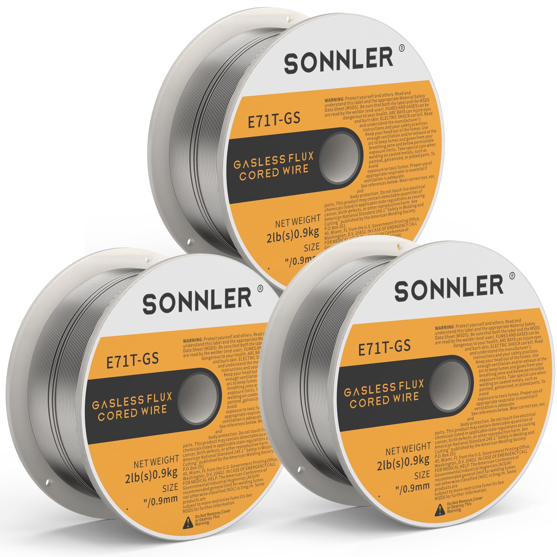SONNLER Fülldraht MIG MAG Schweissdraht 0,9 mm ohne Gas, 3 x 1 kg – D100-Rolle mit 20 mm Dorn