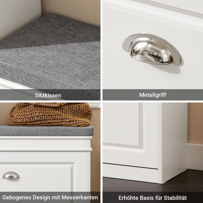 SoBuy FSR82-L-W schmale Schuhbank mit Sitzkissen Stauraum Weiss