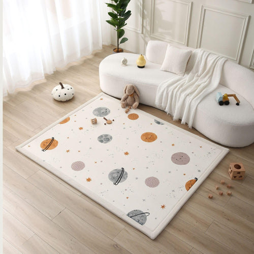 Hakuna Matte Spielmatte Baby Planeten 200x150 cm mit Memory-Schaum, cremefarben mit Planeten-Print
