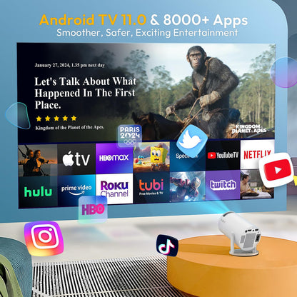 Xgody Gimbal 3 New Tragbarer Projektor 720p HD Android 11 - Weiss