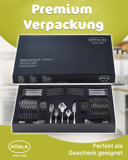 RÖSLE ELEGANCE Essbesteck Set 60-teilig – Edelstahl 18/10