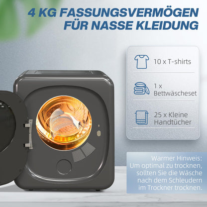 HOMCOM Mini Wäschetrockner Ablufttrockner 4 kg – Grau für Kleidung