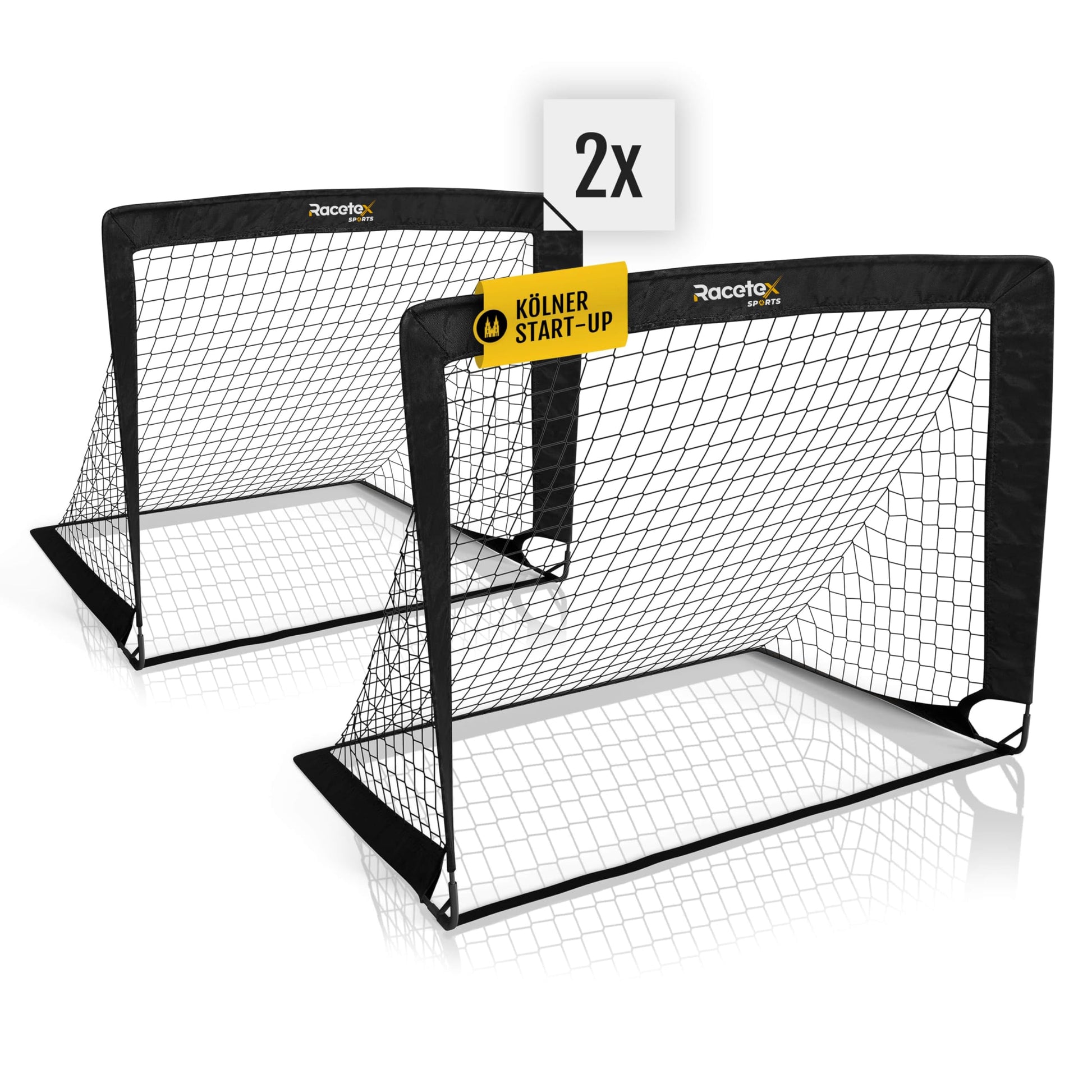 Racetex Fussballtor Kinder Set – 2 Tore mit Tragetasche, Schwarz, mit verstärkten Glasfaserstangen