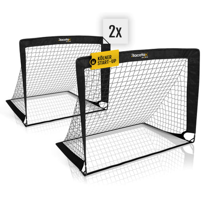 Racetex Fussballtor Kinder Set – 2 Tore mit Tragetasche, Schwarz, mit verstärkten Glasfaserstangen