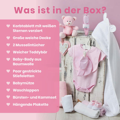 Baby Box Shop Baby-Geschenkset Mädchen, 14-teilig, mit Teddybär