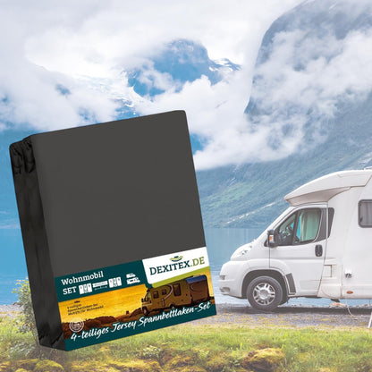 Dexitex Wohnmobil Spannbetttuch Set 4-teilig Antrazith – Mittelmatratze