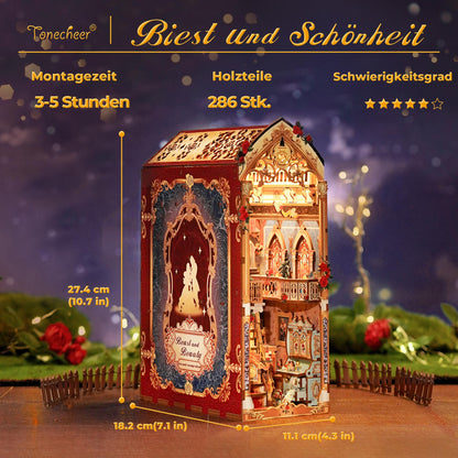 Tonecheer Book Nook Die Schöne und das Biest, 3D-Holzpuzzle Buchstütze