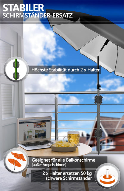 4smile SunnyGuy Sonnenschirmhalter Balkongeländer 2er Set - Schwarz