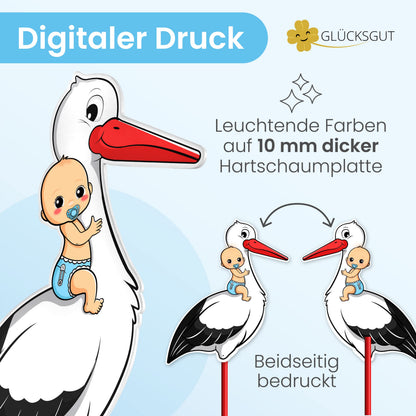 GLÜCKSGUT Klapperstorch Baby Blau 100 cm, Geburtsstorch Set