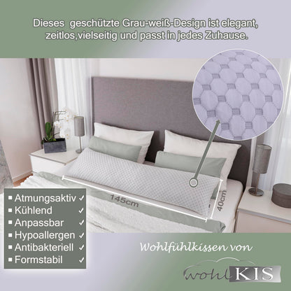 wohlKIS Seitenschläferkissen mit Memory Foam, 40 x 145 cm