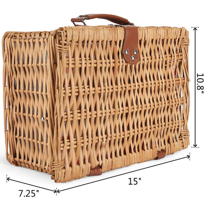 ZORMY Weidenkorb für 2 Personen, Weidenkorb Korb-Sets mit isoliertem Fach, handgefertigter Picknickkorb für 2 Personen, klassisches rotes Karo mit Utensilien, Besteck, perfekt für Picknick, Camping