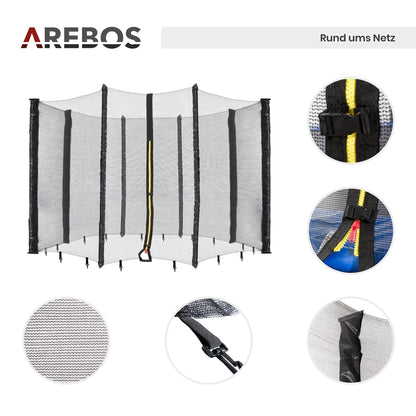 Arebos Trampolin Randabdeckung und Sicherheitsnetz, 366 cm, 8 Stangen