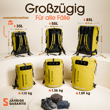 Earth Pak Summit wasserdichter Rucksack 35L Gelb mit Handyhülle