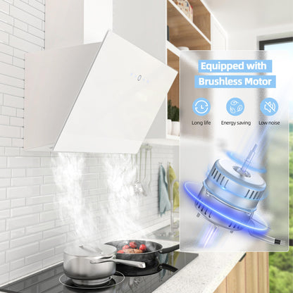 FIREGAS Dunstabzugshaube 60cm Kopffrei – Glas Weiss, Abluft/Umluft