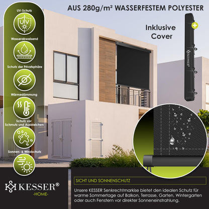 KESSER Senkrechtmarkise 200 x 250 cm Aussenrollo mit Kurbel