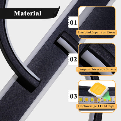 LUOLONG LED Deckenleuchte dimmbar, 2-Ring, 35 W, schwarz, 40 cm