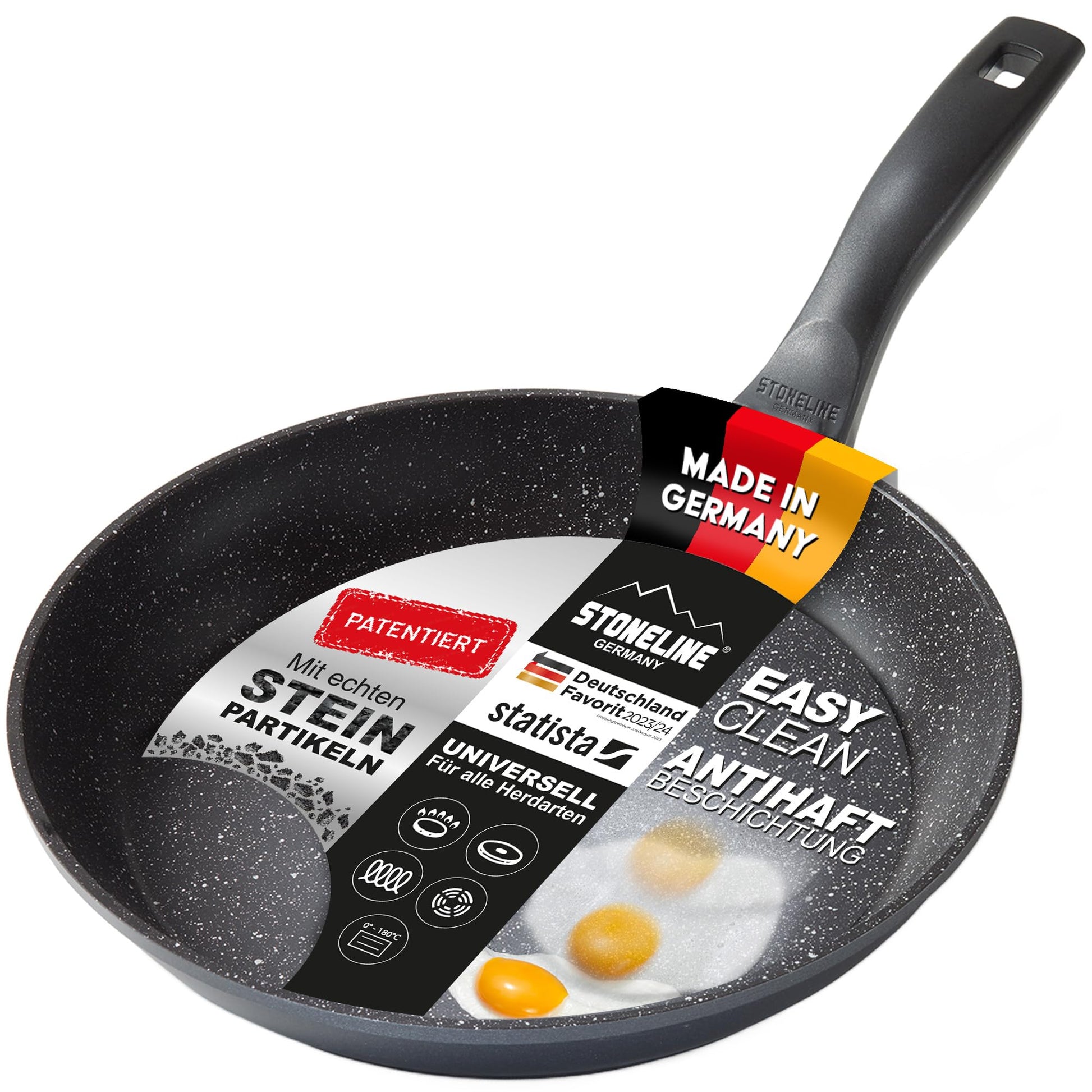 STONELINE Bratpfanne 28 cm, Aluguss, induktionsgeeignet, Grau, für fett- und ölfreies Braten