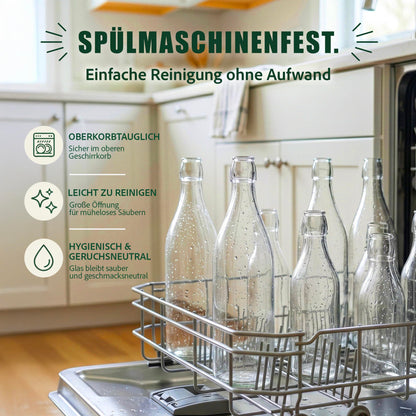 casavetro Bügelflaschen 1000 ml Glas mit Bügelverschluss, 6er-Set