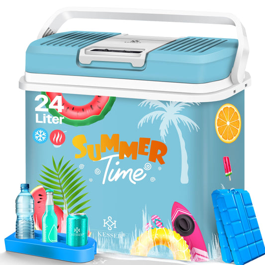 KESSER 24 Liter Elektro-Kühlbox – Kühlen/Wärmen 12V/230V. Rechteckige, graue Box. Kühlt/wärmt mobil Speisen und Getränke.