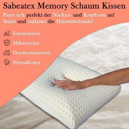 Sabeatex Nackenstützkissen Orthopädisch Memory Foam - 80x40x15 cm