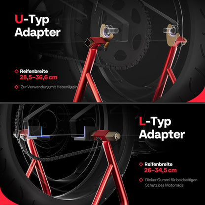 SPECSTAR Motorrad Hinterradständer 200 kg, U- und L-Typ, Rot