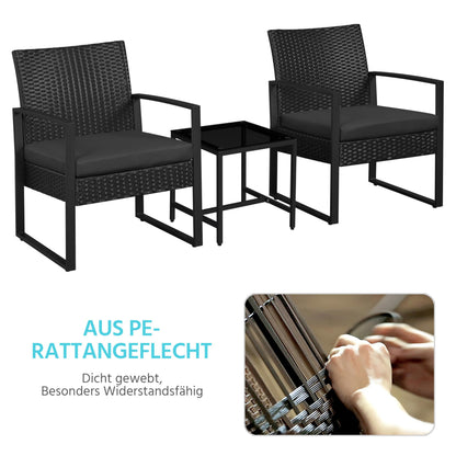 Yaheetech Balkonmöbel Set 3-teilig, Polyrattan Sitzgruppe Schwarz