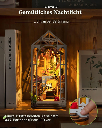 Rolife Book Nook Kit, DIY Miniaturhaus aus Holz mit LED-Licht