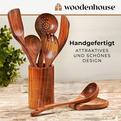 Woodenhouse Kochbesteck-Set aus Teakholz, 13-teilig mit Halter