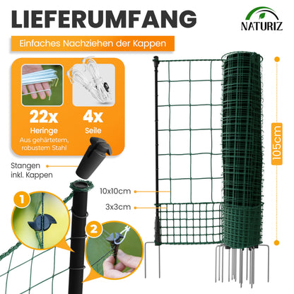 NATURIZ Weidezaun 105x25m mobil ohne Strom extra hoch - Grün