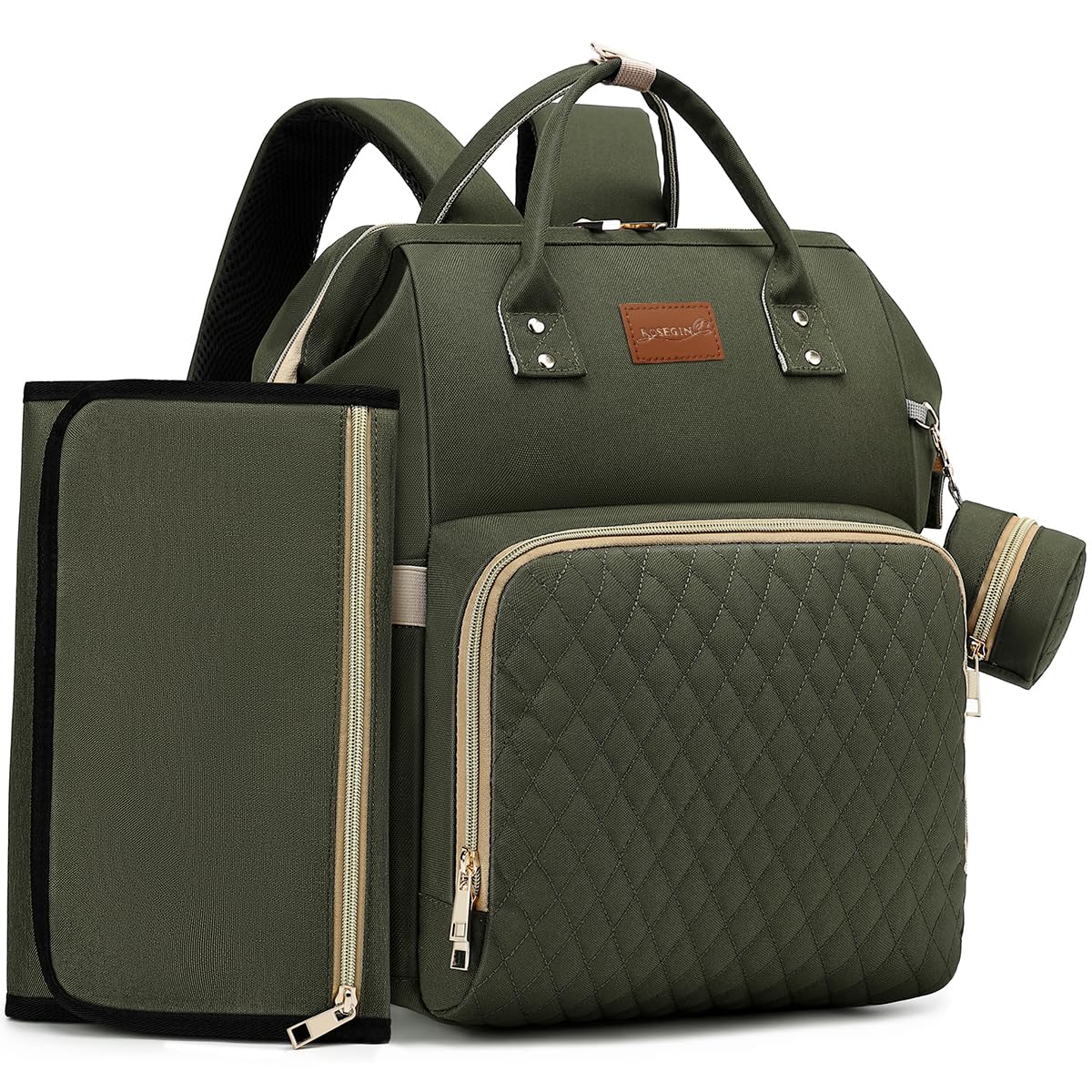 ROSEGIN Wickelrucksack gross – Baby Wickeltasche mit Wickelunterlage, schwarz, gepolsterte Schultergurte