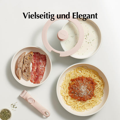 Redchef Kochgeschirr-Set 16-teilig Antihaft Abnehmbare Griffe – Rosa