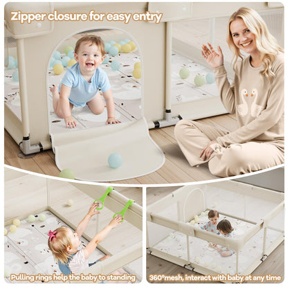 Lertantri Baby Laufstall mit Matte, Laufgitter 120x120 cm, Beige
