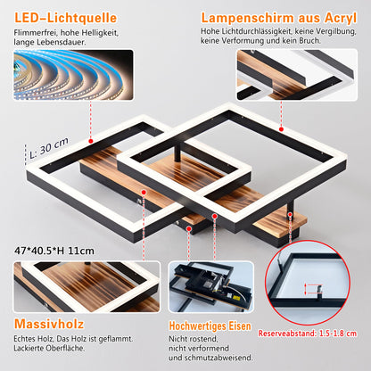 SEATAIN LED Deckenleuchte dimmbar Holz schwarz 47cm