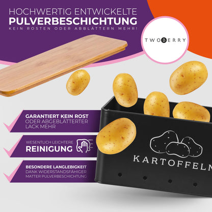 TWOBERRY Kartoffel Aufbewahrungsbox 3er Set mit Sparschäler, Schwarz