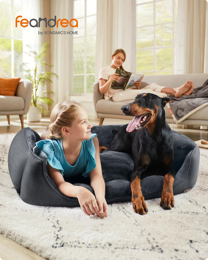 Feandrea Hundebett XXL, Leinenoptik, waschbarer Bezug, dunkelgrau