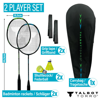 Talbot Torro Badminton Set Professional mit 2 Carbon-Schlägern