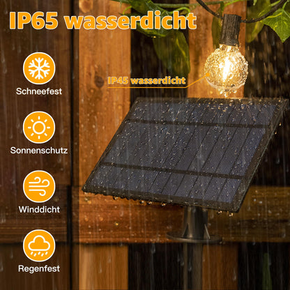 Ollny Solar Lichterkette Aussen 20 m, G40 LED, IP65, Fernbedienung